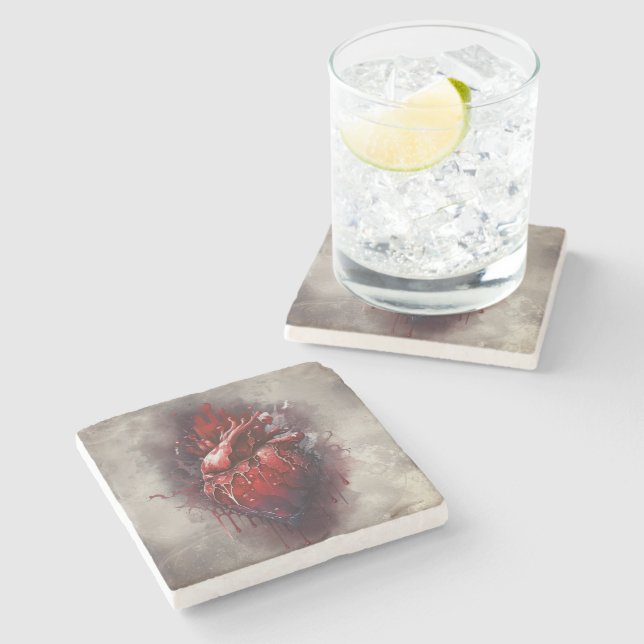 Gothic Witchery | Shadowy Heart with Bleeding Drip Stone Coaster (Side)