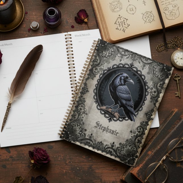 Gothic Witchy Crow Botanical Nature Gift Planner (Gothic Raven desk planner)