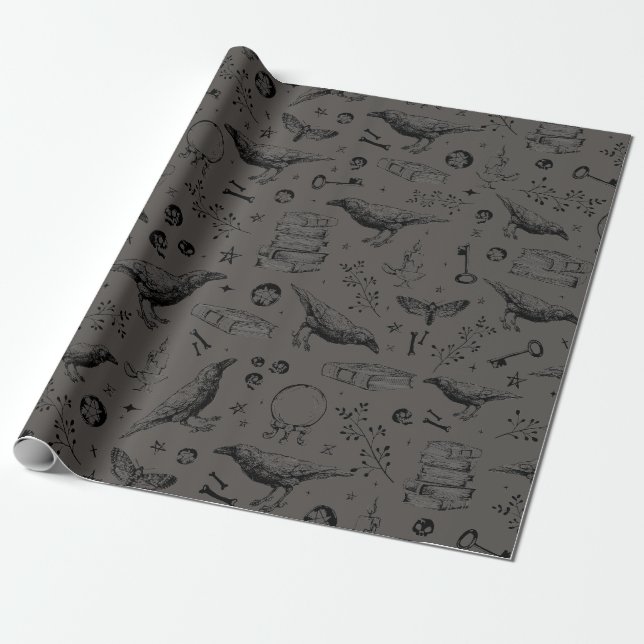 Gothic Witchy Raven Wrapping Paper (Unrolled)