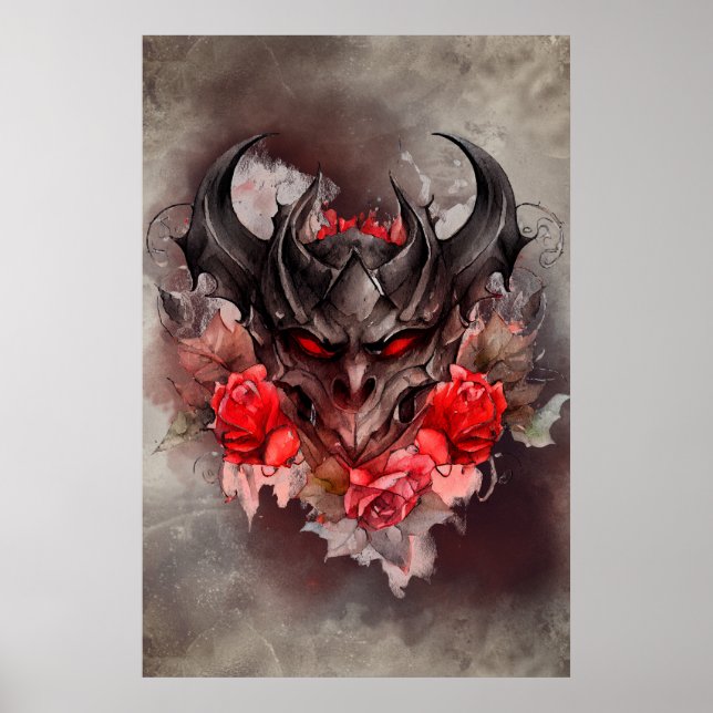 Gothic Wizardry | Red Eyed Demon Beast with Roses Poster (Front)