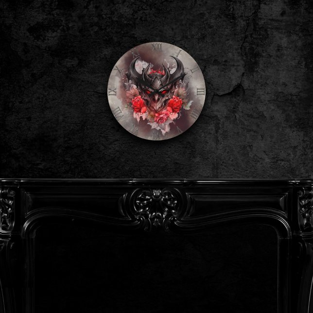 Gothic Wizardry | Red Eyed Demon Beast with Roses Round Clock (Creator Uploaded)