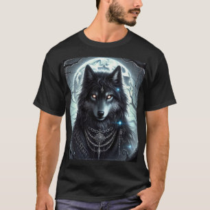 Gothic Wolf   Full Moon   Dark Fantasy T-Shirt