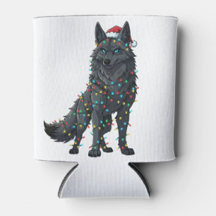Gothic Wolf Santa Hat Christmas Lights Dark Can Cooler