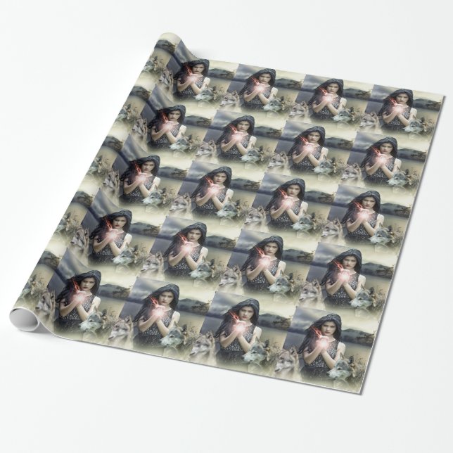 Gothic Wolf Wrapping Paper (Unrolled)