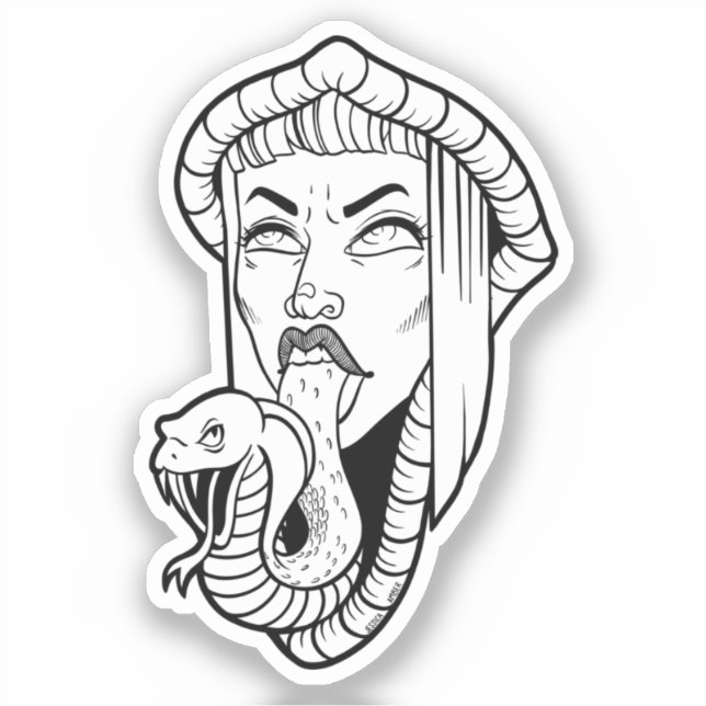 Gothic Woman Black White Snake Tongue Cartoon (Front)