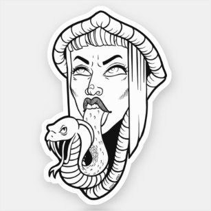 Gothic Woman Black White Snake Tongue Illustration