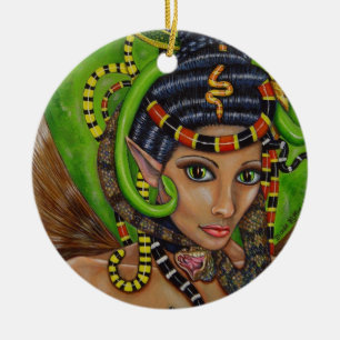 Gothic Woman Girl Snakes in Hair Scary Creepy Ceramic Tree Decoration