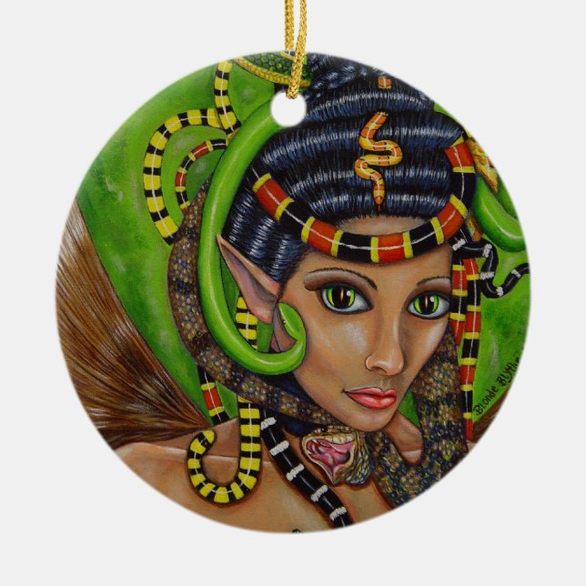 Gothic Woman Girl Snakes in Hair Scary Creepy Ceramic Tree Decoration (Front)