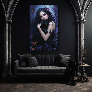 Gothic Woman with Black Cat Poster