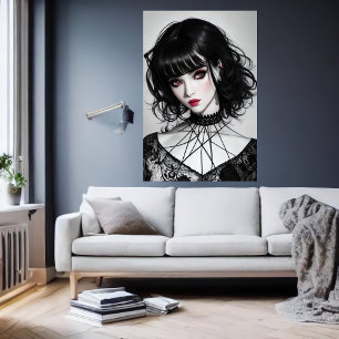 Gothic women black hair   AI Art Poster