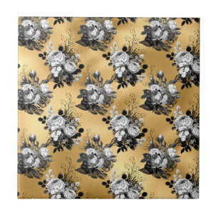 Gothic Yellow Flower Leaves Floral Illustration Tile