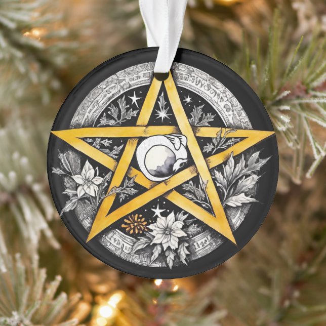 Gothic Yule Tree Pentacle Black & White Ornament (Tree)