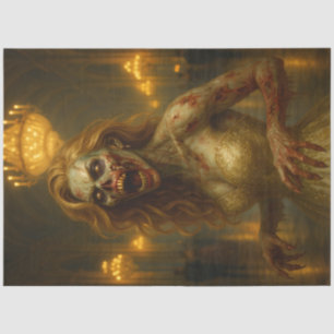 Gothic Zombie Bride in Golden Ballroom   Halloween Tissue Paper
