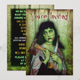 Gothic Zombie Girl Halloween Horror Invitation