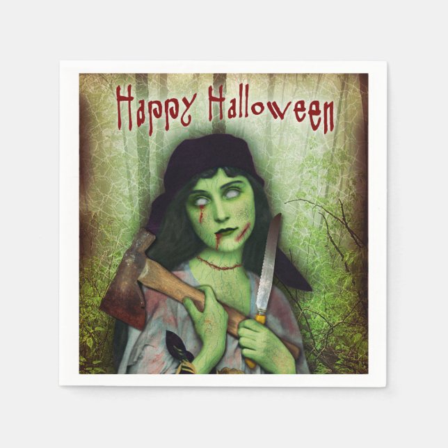 Gothic Zombie Girl Halloween Horror Napkin (Front)