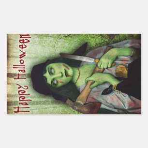 Gothic Zombie Girl Halloween Horror Rectangular Sticker