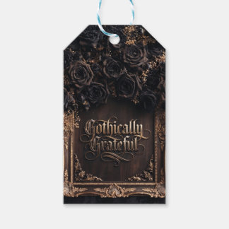 Gothically Grateful Typography with Dark Roses Gift Tags
