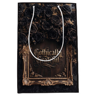 Gothically Grateful Typography with Dark Roses Medium Gift Bag
