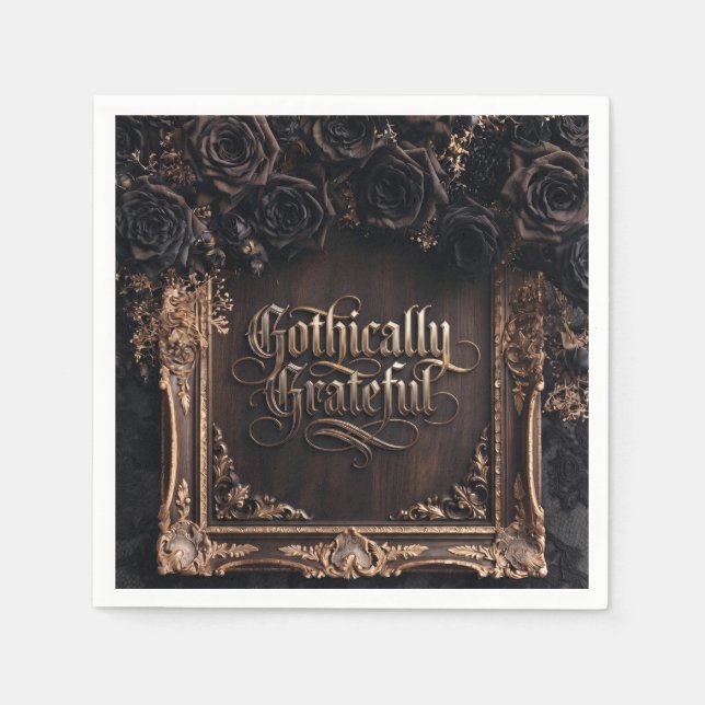 Gothically Grateful Typography with Dark Roses  Napkin (Front)