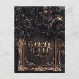 Gothically Grateful Typography with Dark Roses Postcard