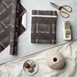 Gothically Grateful Typography with Dark Roses Wrapping Paper