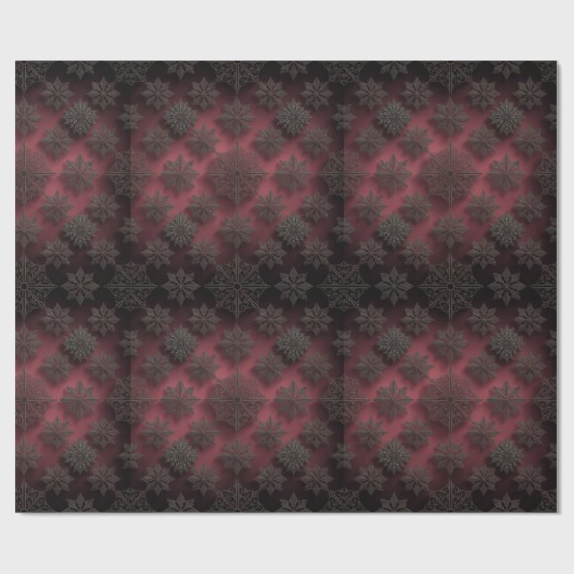 Gothmas Black Floral Pattern on Deep Crimson Red  Wrapping Paper (Flat)