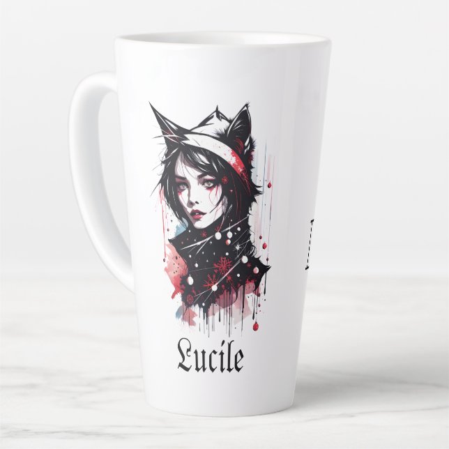 Gótica peluca para el gato por ella: Gato de amor  Latte Mug (Left Angle)