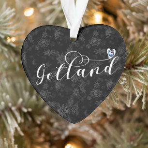 Gotland Flag Heart Script Design, Sweden Ornament