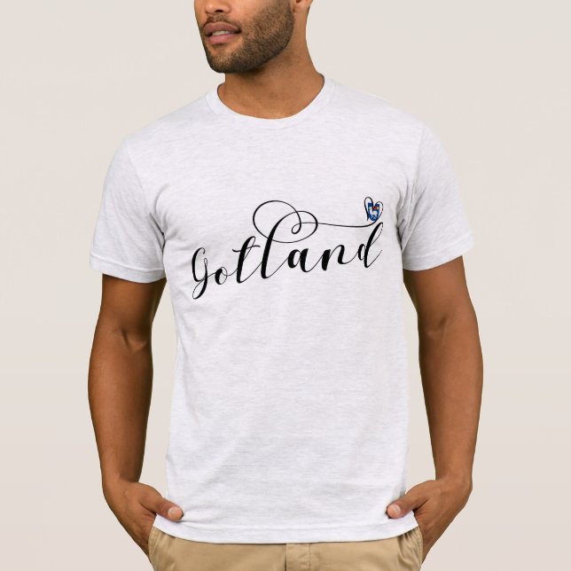 Gotland Flag Heart Script Design, Sweden T-Shirt (Front)