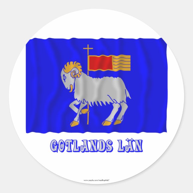 Gotlands län waving flag with name classic round sticker (Front)