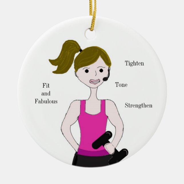 Gotta Work Out Brunette Weight Lifting Ceramic Tree Decoration (Front)