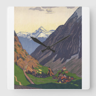 Gotthard Pass mountain pass in the Alps Square Wall Clock