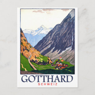 Gotthard pass, Switzerland, village, vintage Postcard