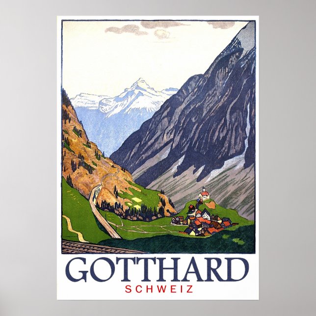 Gotthard pass, Switzerland, village, vintage Poster (Front)