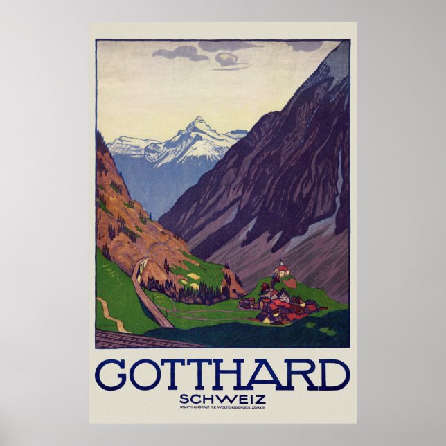 Gotthard Schweiz Switzerland Vintage Poster 1914 (Front)