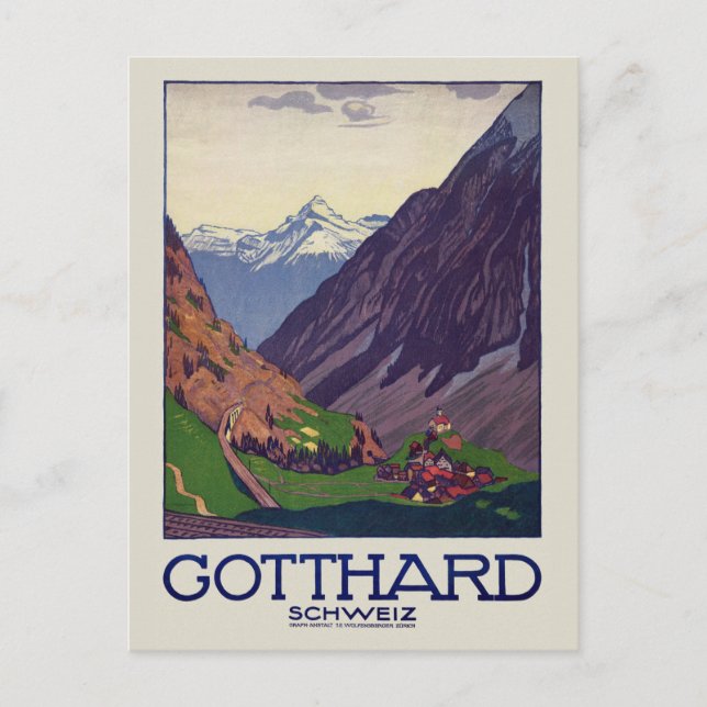 Gotthard Schweiz Switzerland Vintage Poster 1914 Postcard (Front)