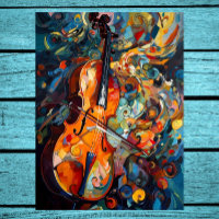 Gouache Art Colourful Cello Poster Print