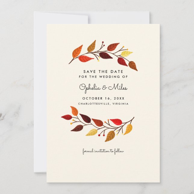 Gouache Autumn Branches Wedding Save the Date (Front)