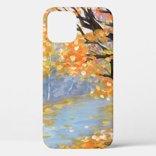 Gouache autumn landscape. Golden fall in an empty iPhone 12 Case