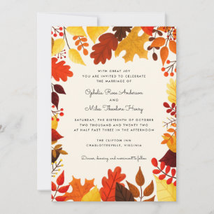 Gouache Autumn Leaves Frame Wedding Invitation