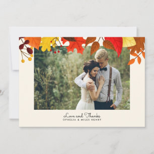 Gouache Autumn Leaves Single Photo Thank You Card