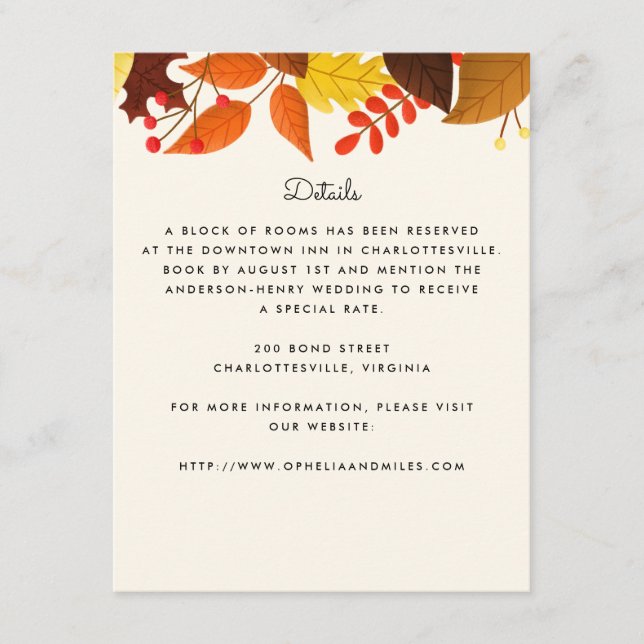 Gouache Autumn Leaves Wedding Details Enclosure Card (Front)