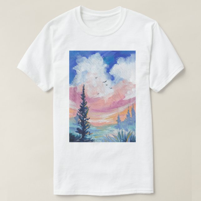 Gouache landscape nature sky painting art T-Shirt (Design Front)