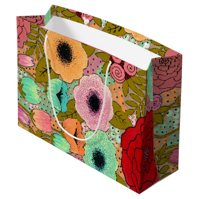 Gouache Painted Art Floral Flowers Garden Large Gift Bag (Back Angled)