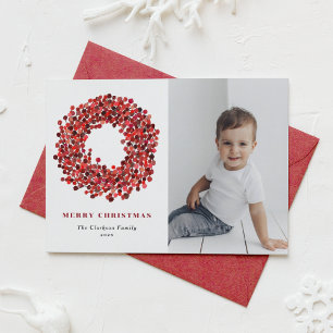 Gouache Red Winterberry Wreath Photo Christmas Holiday Card