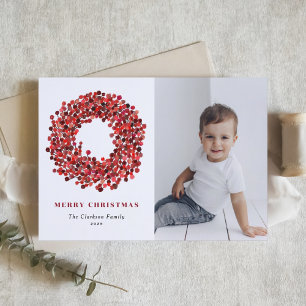 Gouache Red Winterberry Wreath Photo Christmas Holiday Card