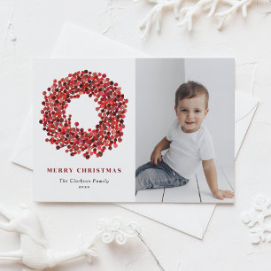 Gouache Red Winterberry Wreath Photo Christmas Holiday Postcard