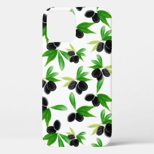 Gouache seamless pattern with olive tree branch, l iPhone 12 case