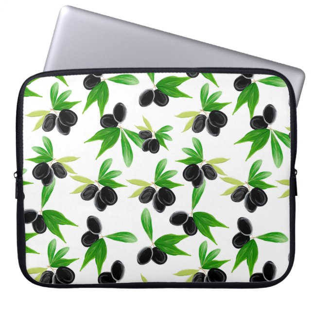 Gouache seamless pattern with olive tree branch, l laptop sleeve (Front)