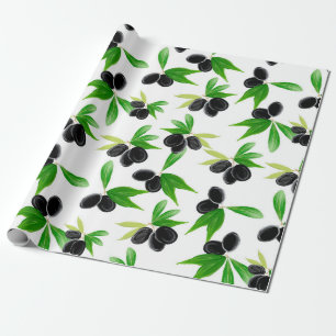 Gouache seamless pattern with olive tree branch, l wrapping paper